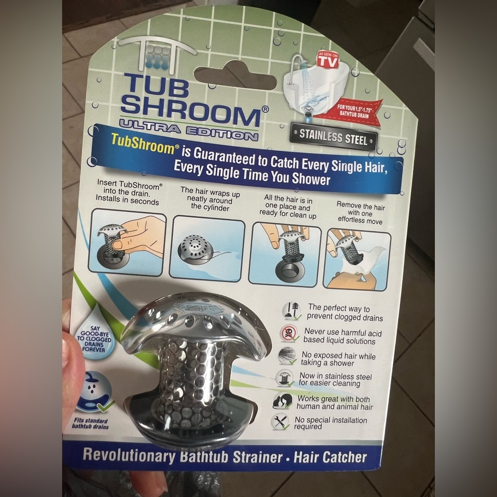 TubShroom® Ultra Drain Protector Hair Catcher Strainer in Stainless Steel (New!)